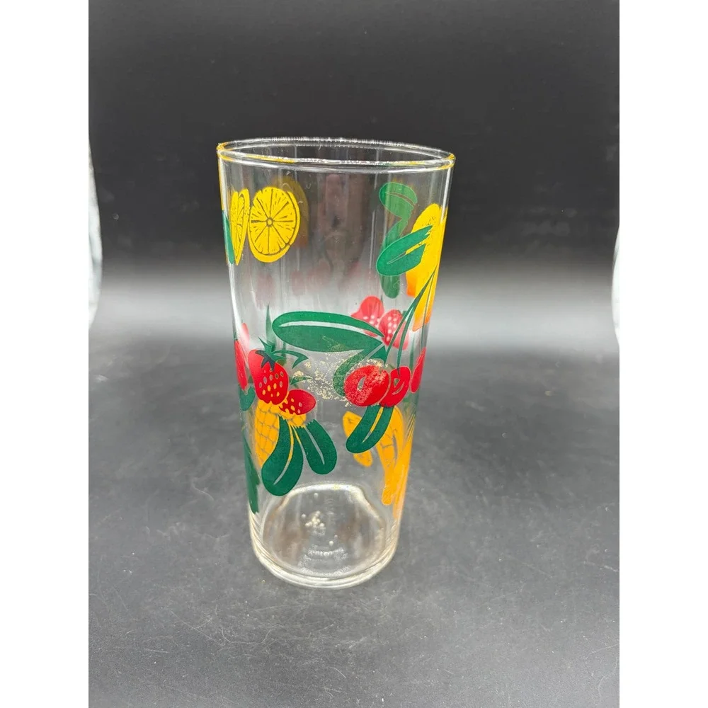 Vintage Fruit Medley Juice Glass Strawberry Lemon Pineapple Cherry Retro Tumbler